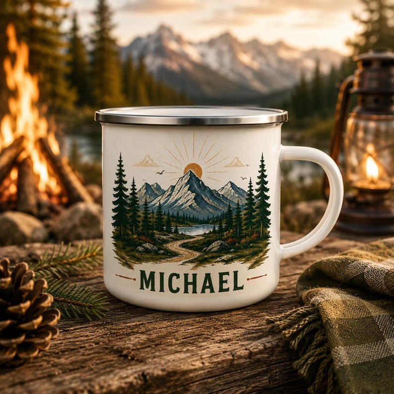 كوب تخييم مخصص من المينا بتصمي - مراجعة Outdoor Adventure Names وسعره