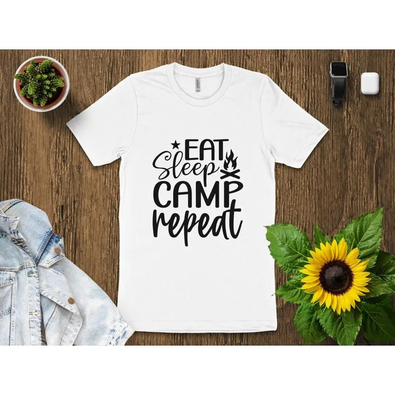 تي شيرت Eat Sleep Camp Repeat  - مراجعة Outdoor Adventure Enthusiast وسعره